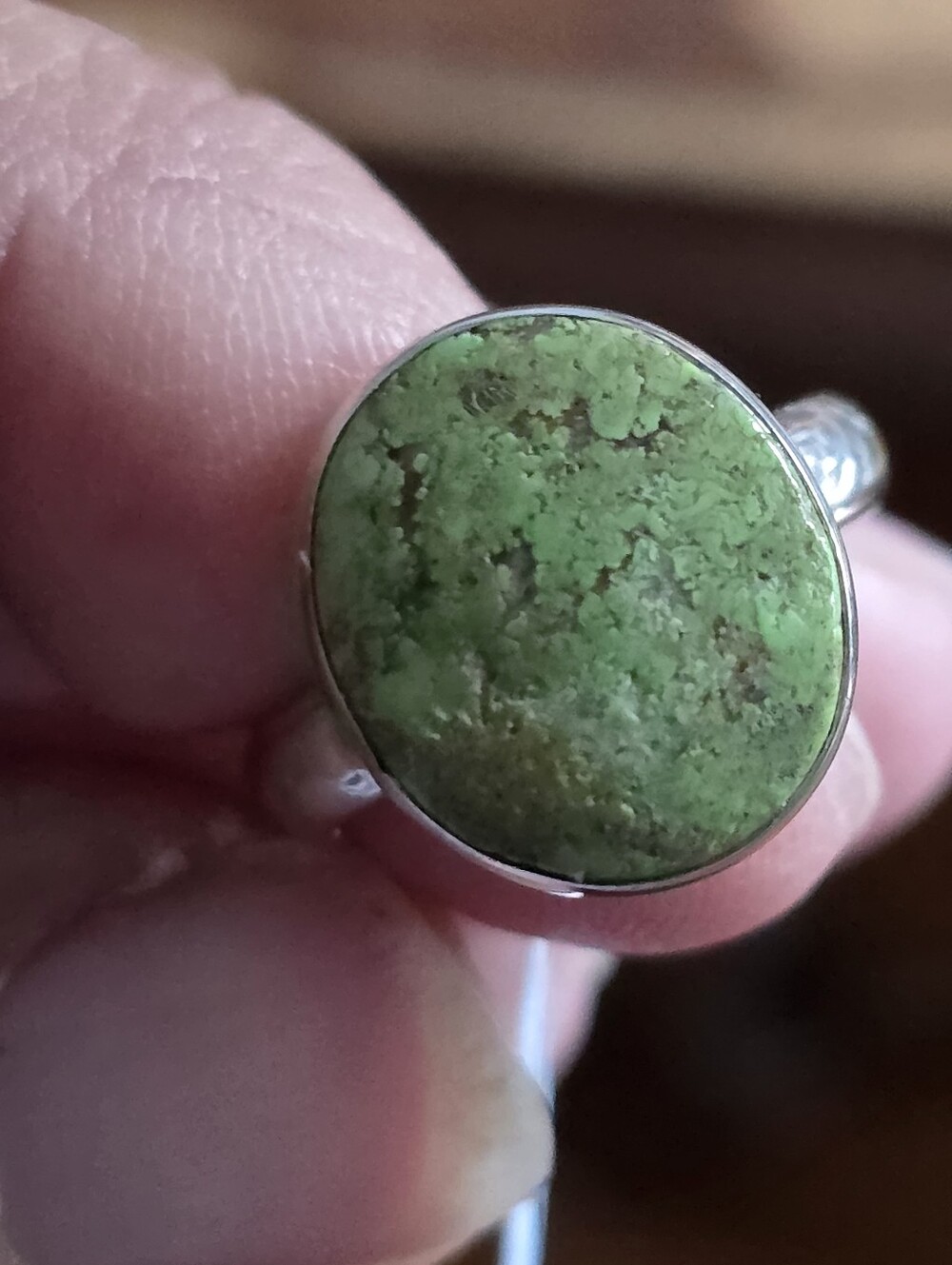 Green Gaspeite Stone Sterling Ring - Women Jewelry